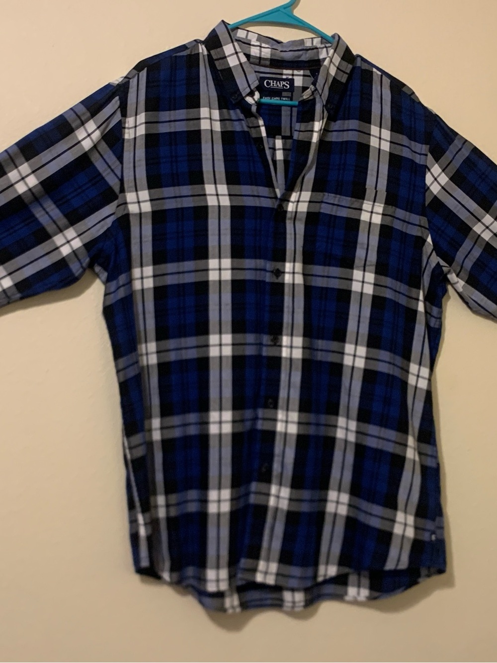 Chaps Blue Black White Plaid Short-Sleeve Button-Down Shirt
